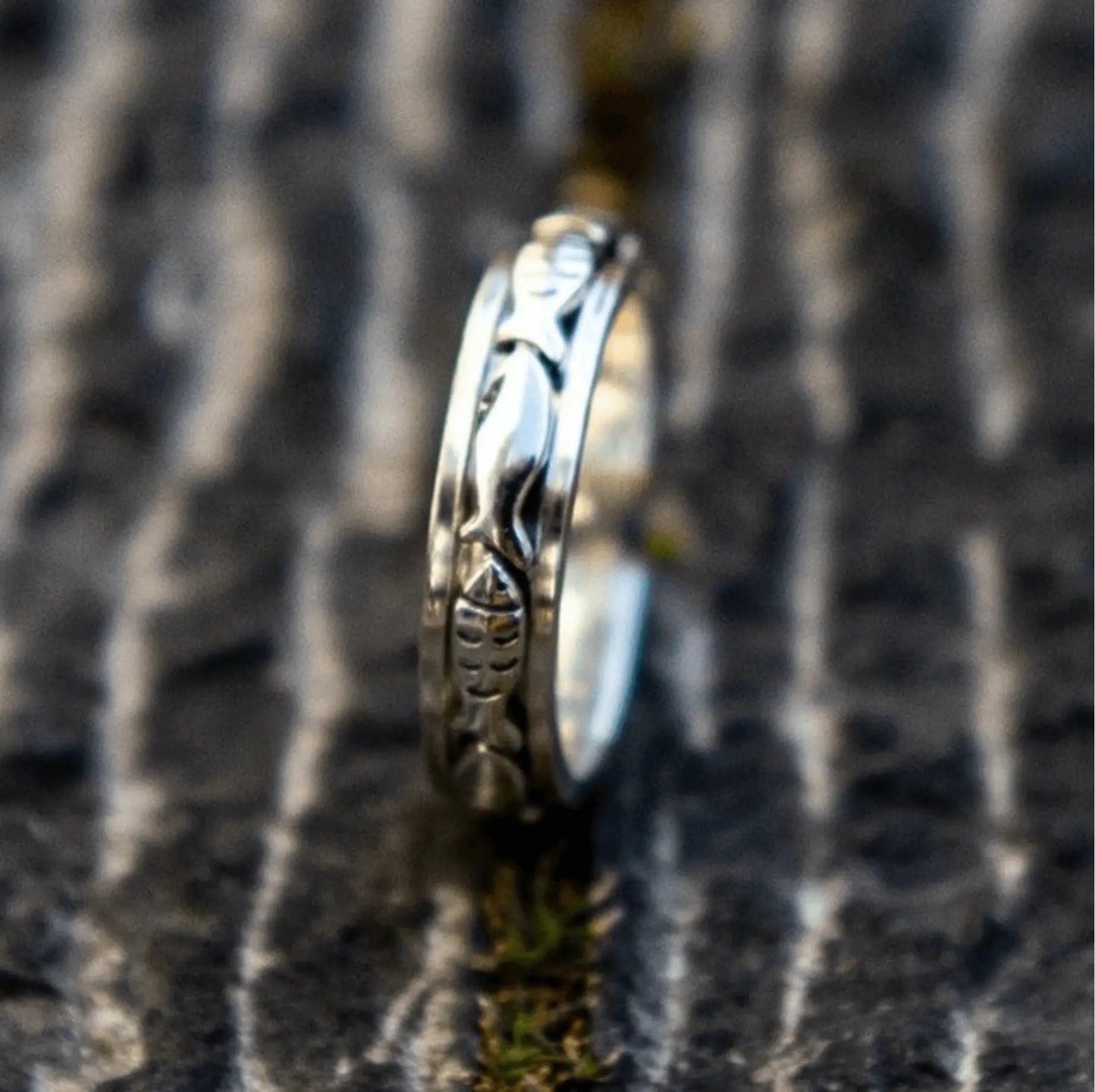 Swimming Fish Spinner Ring in Silver For Fishing Lover EffortlesslyUs