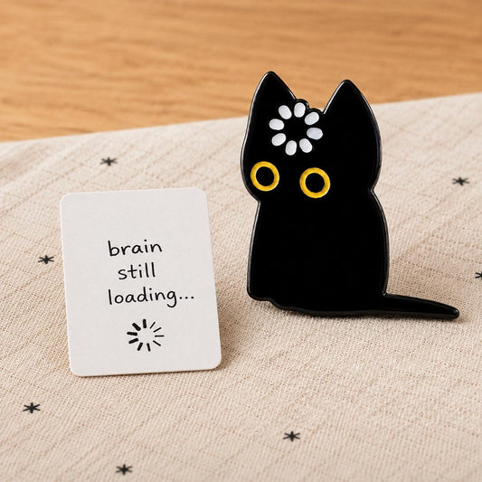 Black Cat Pin, Funny Loading Buffering Cat Brooch, Brain Still Loading, Cute Kawaii Acrylic Lapel Pin, Backpack Badge, Cat Lover Gift