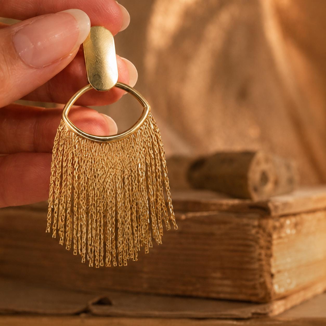 Gold Fringe Earrings, Tassel Waterfall Drops, Vintage Boho Statement Dangles, Chunky Matte Gold Jewelry, Elegant Party Gift for Her