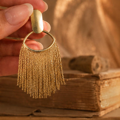 Gold Fringe Earrings, Tassel Waterfall Drops, Vintage Boho Statement Dangles, Chunky Matte Gold Jewelry, Elegant Party Gift for Her