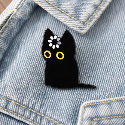Black Cat Pin, Funny Loading Buffering Cat Brooch, Brain Still Loading, Cute Kawaii Acrylic Lapel Pin, Backpack Badge, Cat Lover Gift