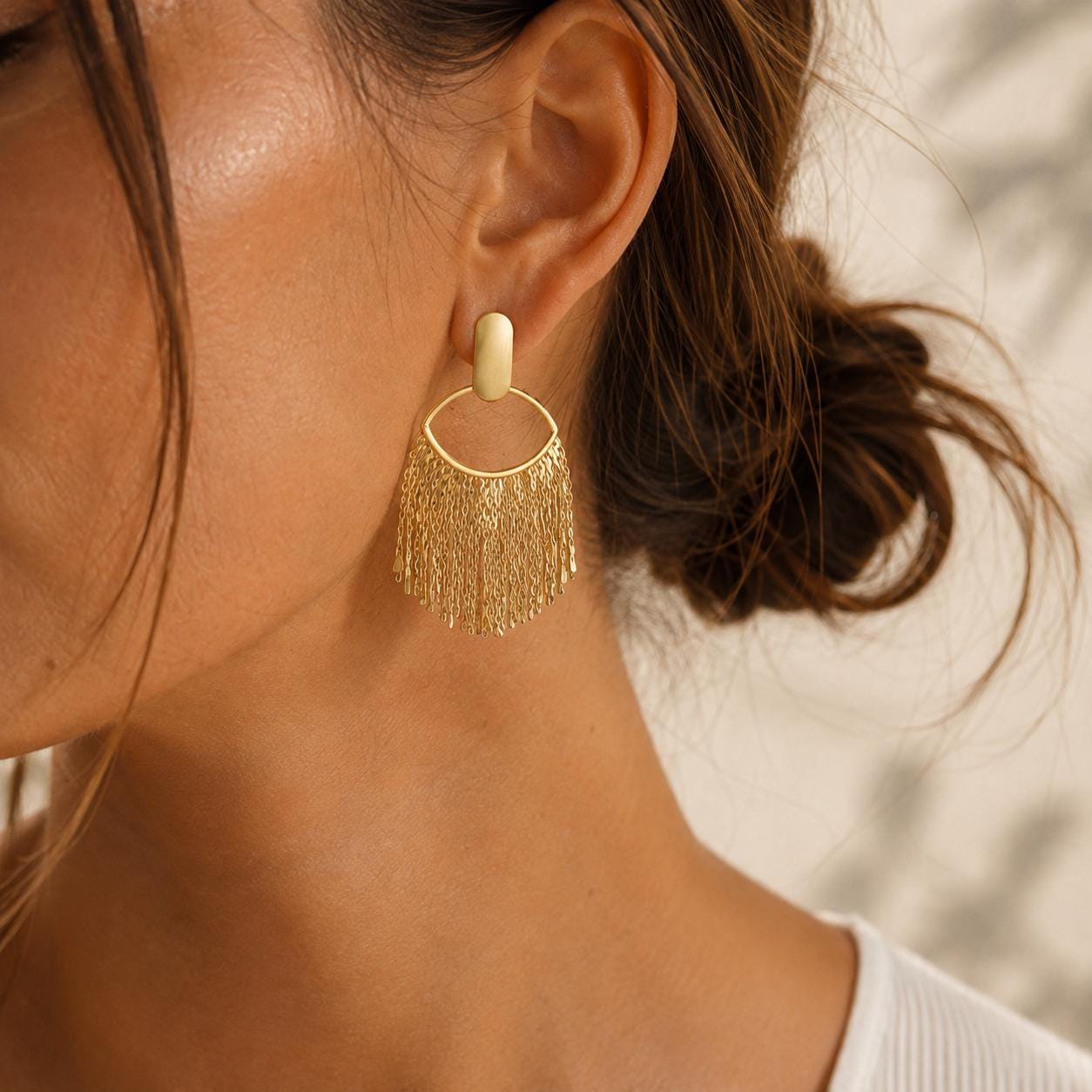 Gold Fringe Earrings, Tassel Waterfall Drops, Vintage Boho Statement Dangles, Chunky Matte Gold Jewelry, Elegant Party Gift for Her