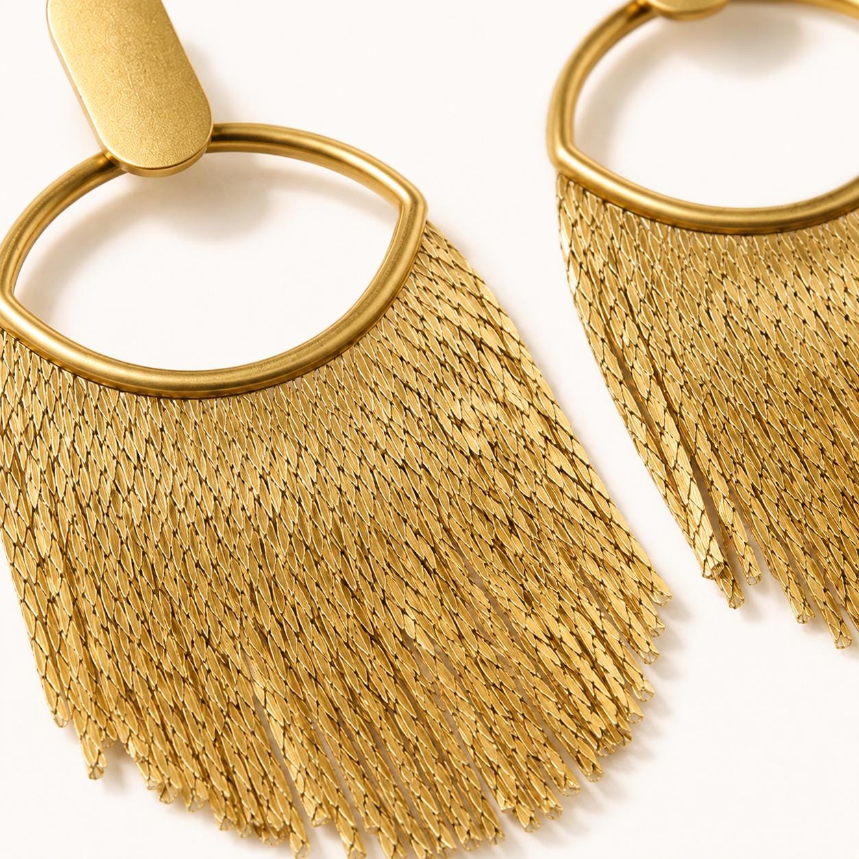 Gold Fringe Earrings, Tassel Waterfall Drops, Vintage Boho Statement Dangles, Chunky Matte Gold Jewelry, Elegant Party Gift for Her