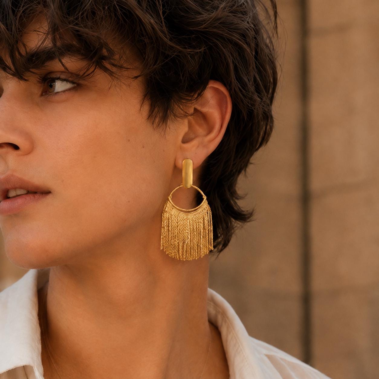 Gold Fringe Earrings, Tassel Waterfall Drops, Vintage Boho Statement Dangles, Chunky Matte Gold Jewelry, Elegant Party Gift for Her