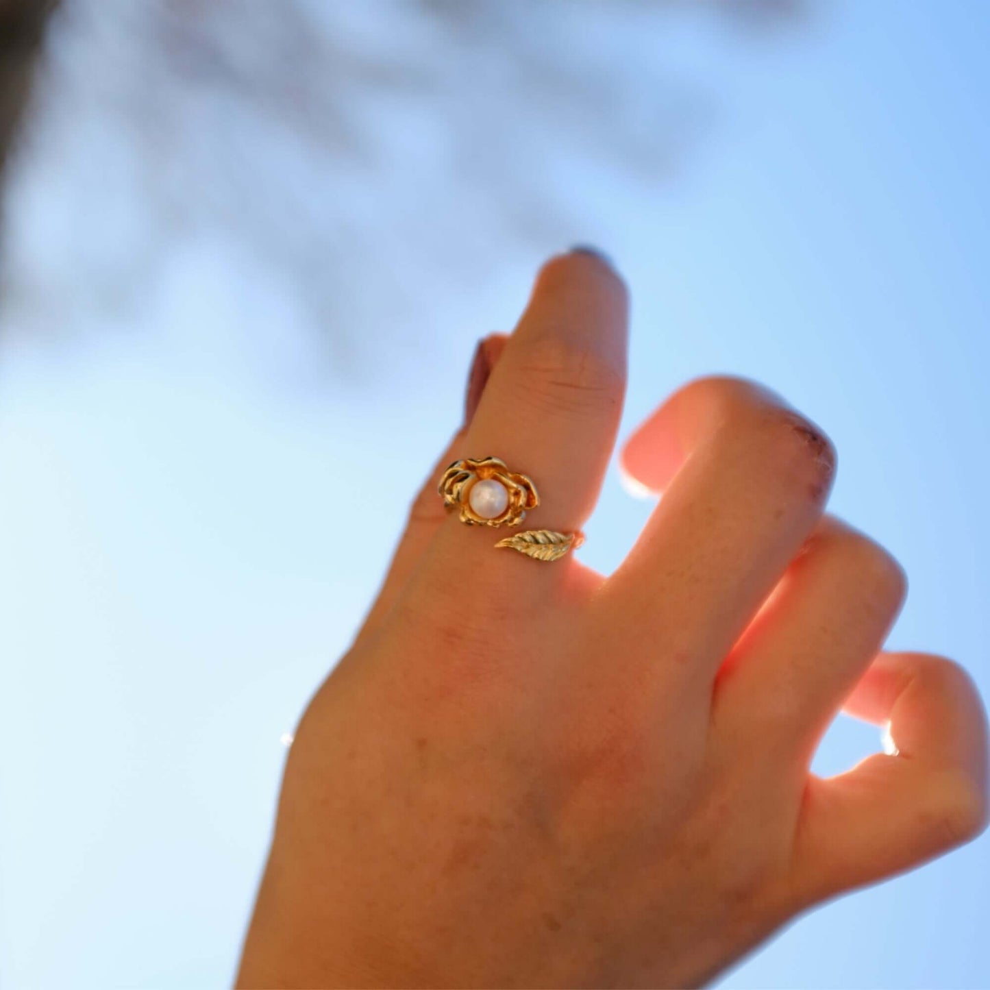 The Little Prince Rose Flower Pearl Open Ring: Floral Leaf Design, Pearl Ring, Pearl Flower Ring,  Leaf Ring, Unique Gift for Her,
