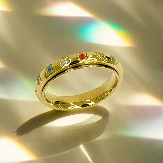 Rainbow Spinner Ring in Gold, Gemstone Spinner Ring, Gold Fidget Ring,  Gold Anxiety Ring, Gemstone Ring Gold, Gift for Her