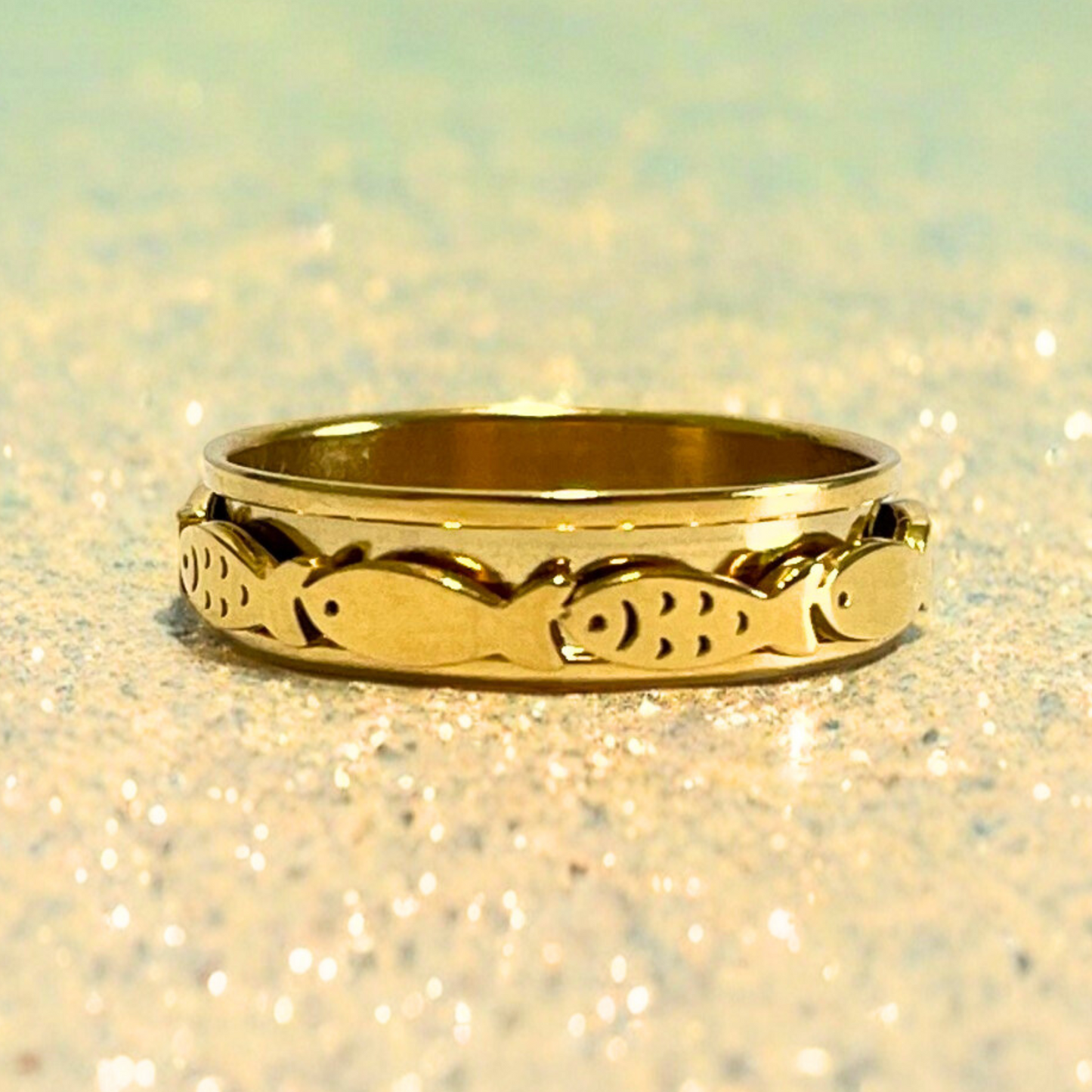 Swimming Fish Spinner Ring in Gold, Fish Ring, Fishing Lovers Ring, Fish Ring, Anxiety Ring, Good Luck Ring, Animal Ring, for Him, for Her,