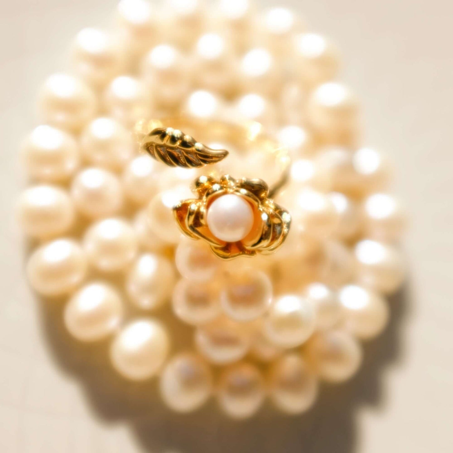 The Little Prince Rose Flower Pearl Open Ring: Floral Leaf Design, Pearl Ring, Pearl Flower Ring,  Leaf Ring, Unique Gift for Her,