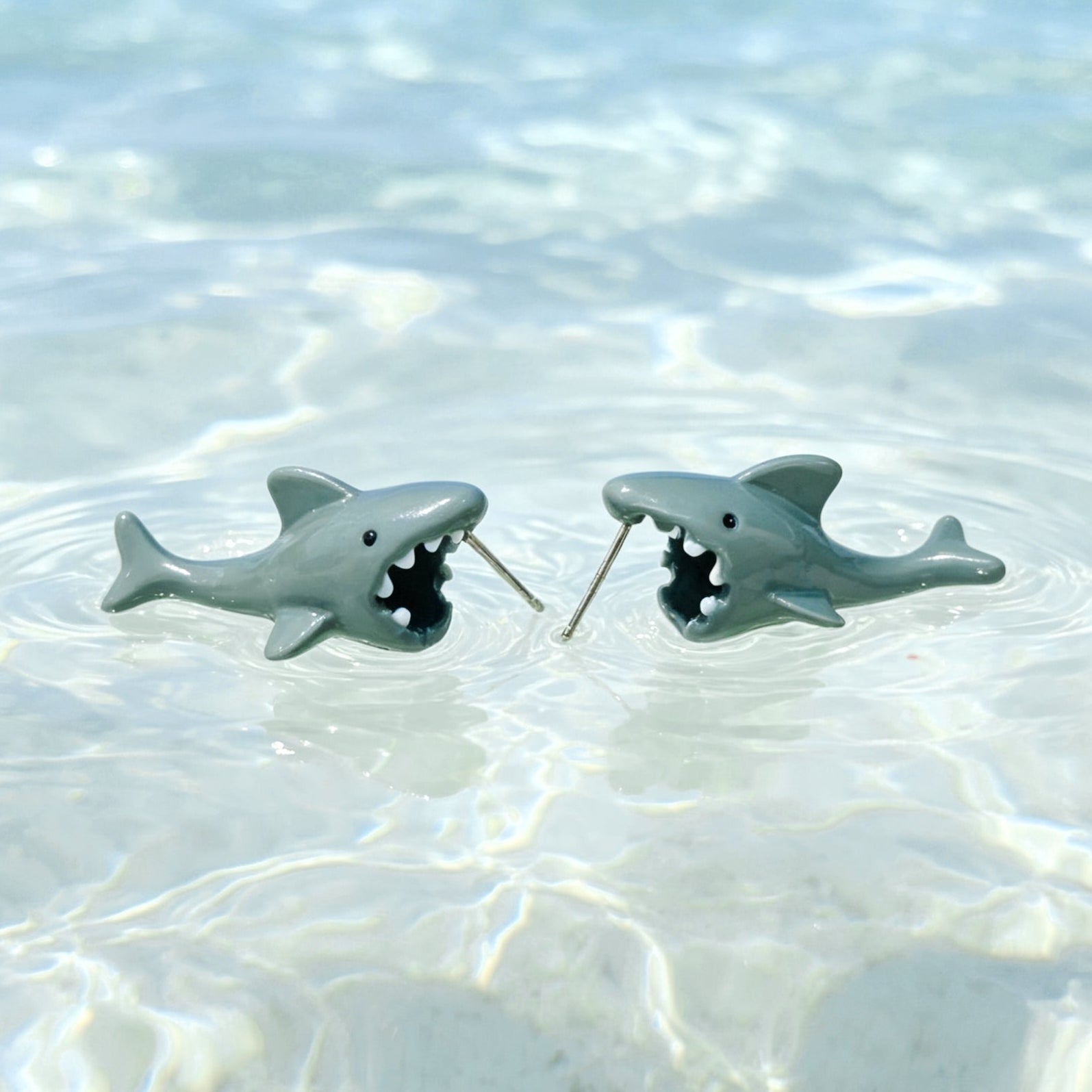 Enamel shark bite earrings in silver - EffortlesslyUs
