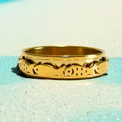 Swimming Fish Spinner Ring in Gold, Fish Ring, Fishing Lovers Ring, Fish Ring, Anxiety Ring, Good Luck Ring, Animal Ring, for Him, for Her,