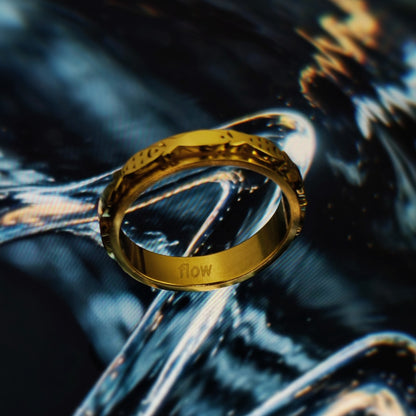 Gold flow engraved fish anxiety spinner ring - EffortlesslyUs