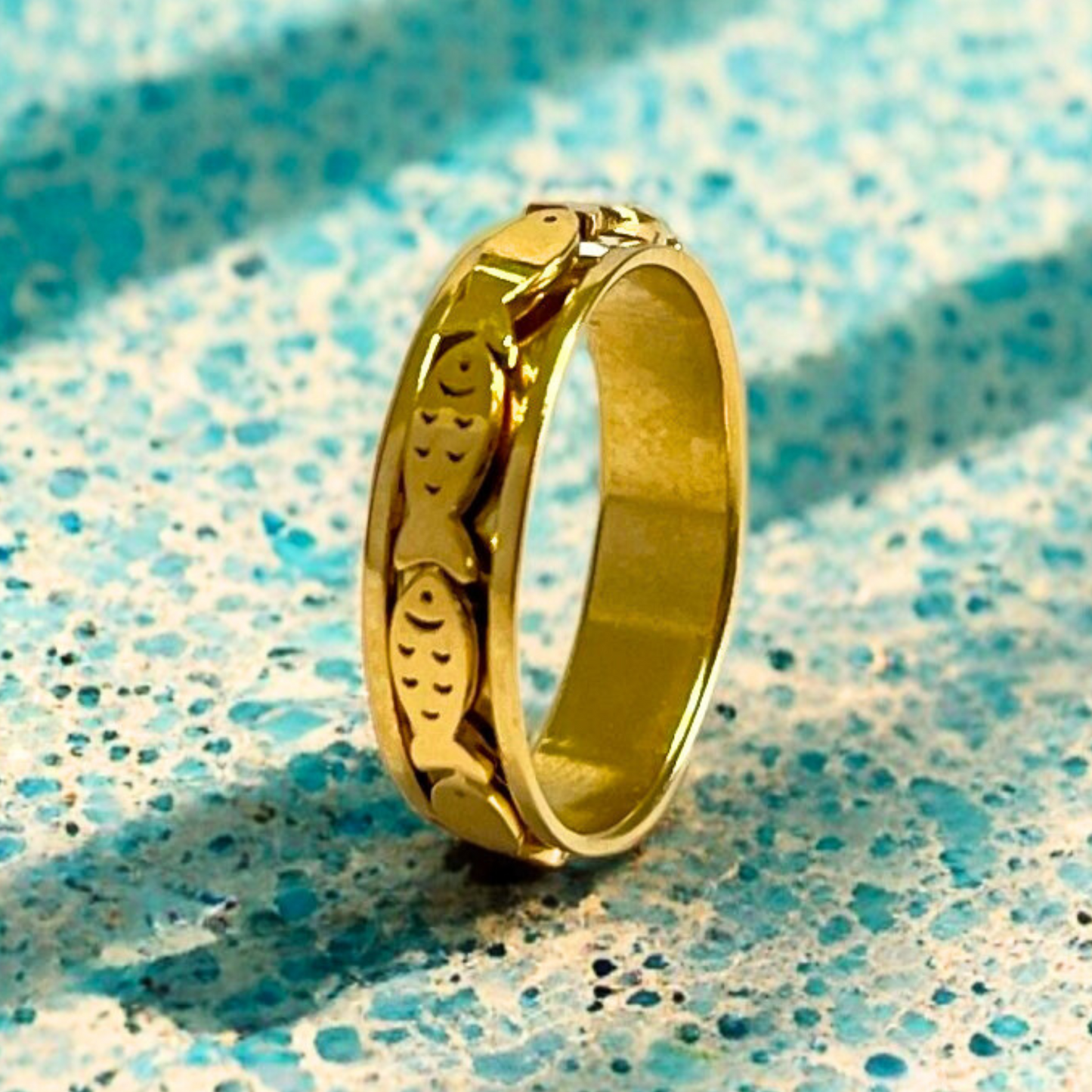 Swimming Fish Spinner Ring in Gold, Fish Ring, Fishing Lovers Ring, Fish Ring, Anxiety Ring, Good Luck Ring, Animal Ring, for Him, for Her,