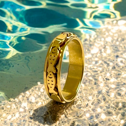 Swimming Fish Spinner Ring in Gold, Fish Ring, Fishing Lovers Ring, Fish Ring, Anxiety Ring, Good Luck Ring, Animal Ring, for Him, for Her,