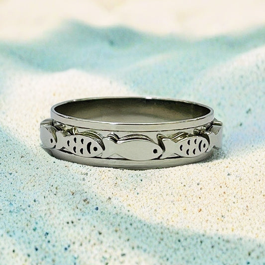 Swimming Fish Spinner Ring in Stainless Steel, Fish Spinner Ring, Fish Ring, Fishing Lovers Ring, Animal Ring, Christian Fish Ring,