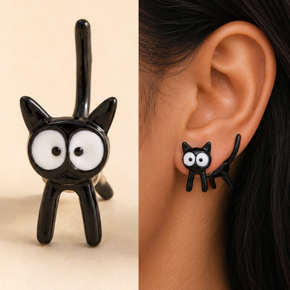 Best Cartoon Cat Stud Earrings - Cute Peeking Through-Ear Kawaii Cat Jewelry