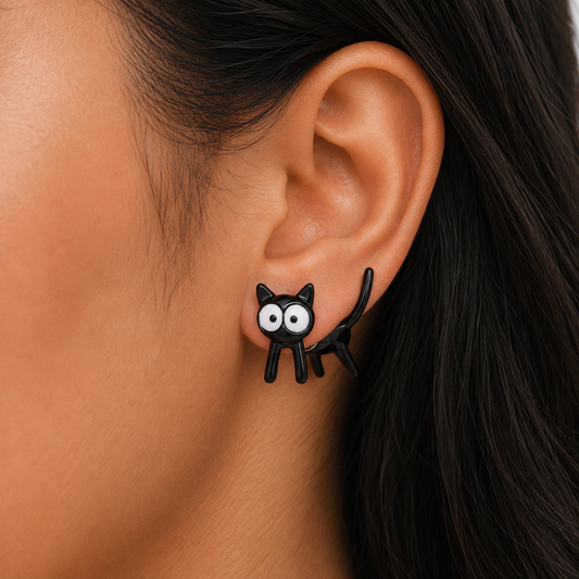 Best Cartoon Cat Stud Earrings - Cute Peeking Through-Ear Kawaii Cat Jewelry