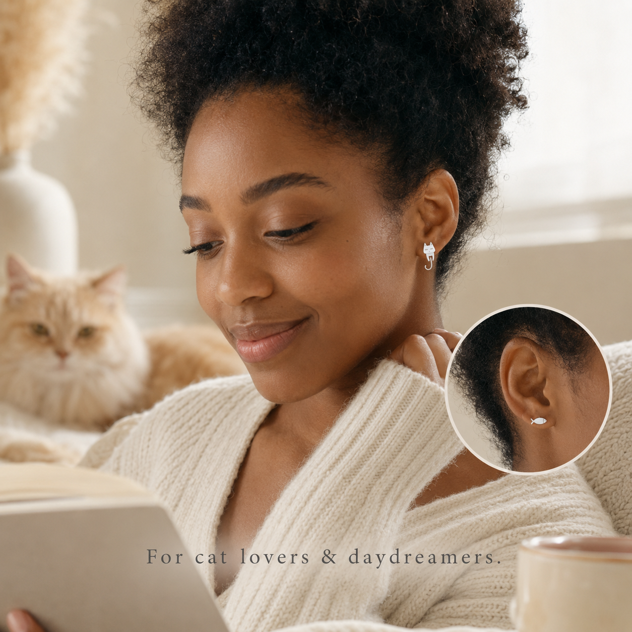 Best Cat and Fish Stud Earrings - Mismatched Cute Animal Stainless Steel Studs