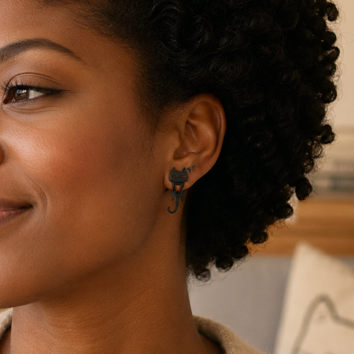 Best Cat and Fish Stud Earrings - Mismatched Cute Animal Stainless Steel Studs