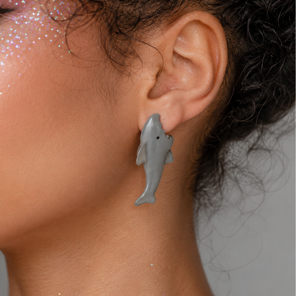 Best Enamel Shark Bite Stud Earrings - Hypoallergenic Fun Sterling Silver Studs