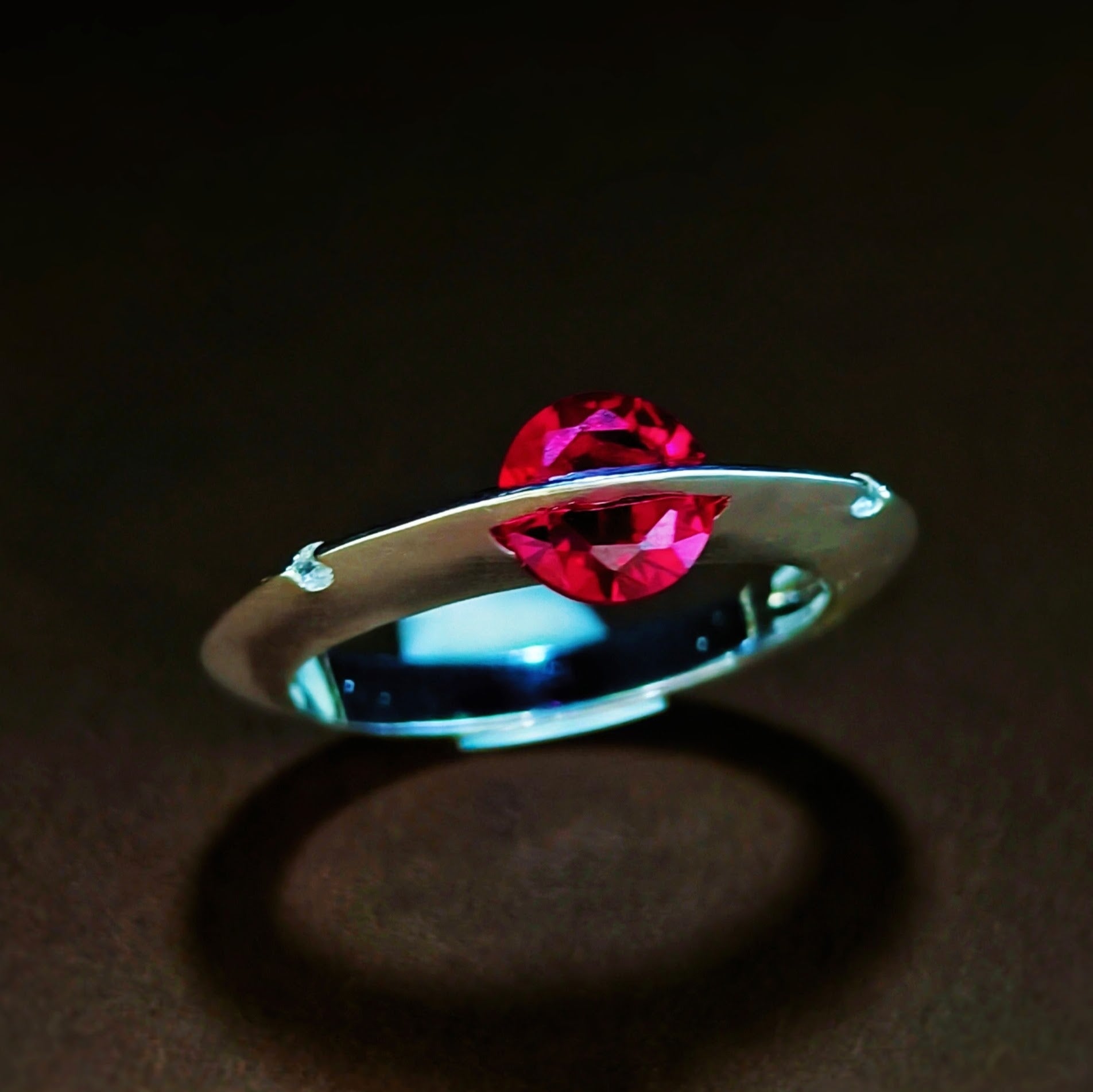 Floating Lab Ruby Spinner Ring in Silver Plated Brass, Minimalist Fidget Jewelry EffortlesslyUs