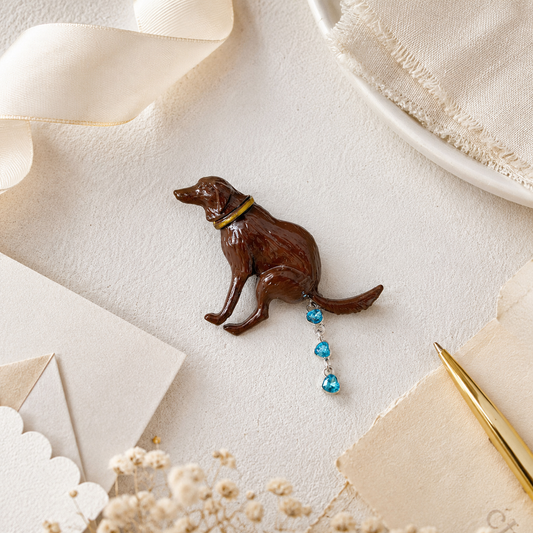 Best Funny Dog Brooch - Quirky Enamel Dog Pin With Crystal Hearts, Dog Lover Gift