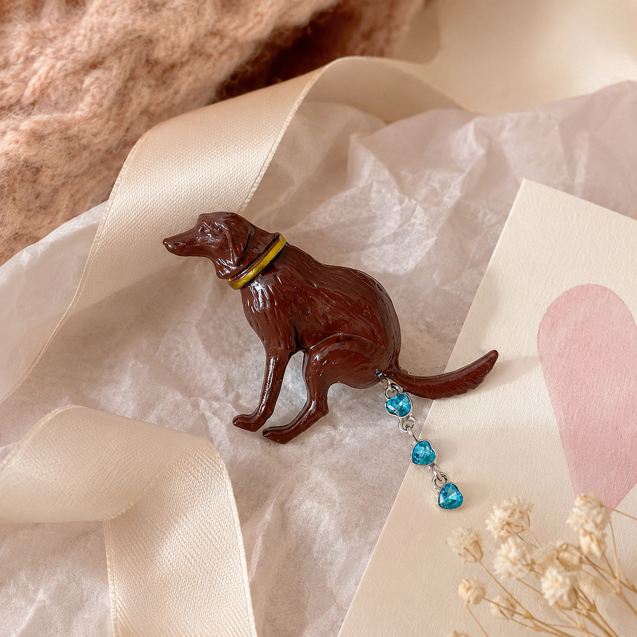 Best Funny Dog Brooch - Quirky Enamel Dog Pin With Crystal Hearts, Dog Lover Gift