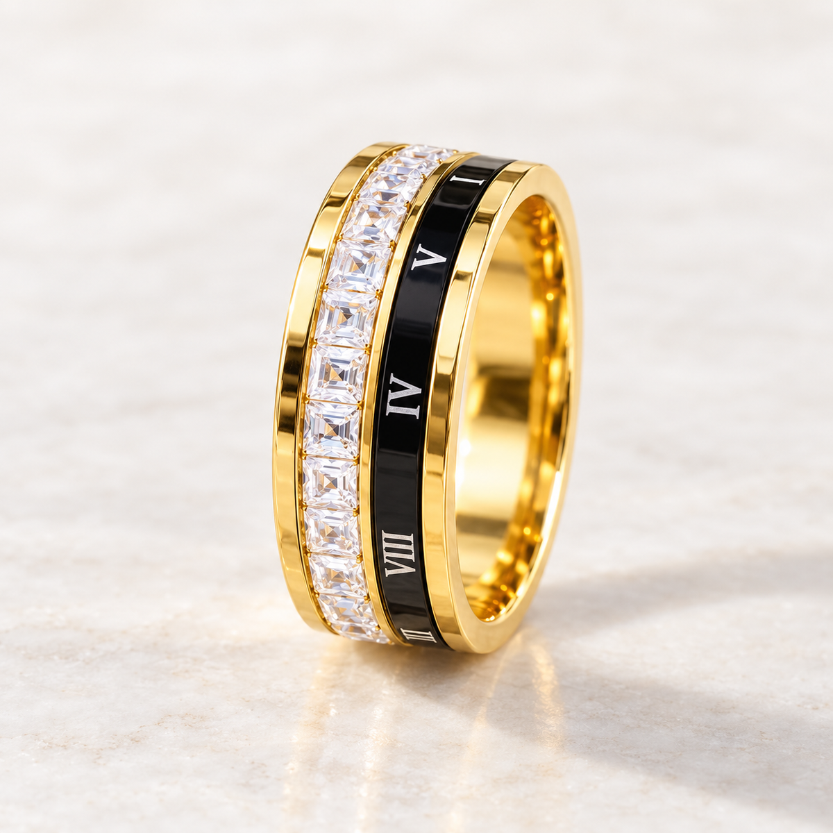Best Roman Numeral Spinner Ring with Gemstones - Gold Anxiety Relief Fidget