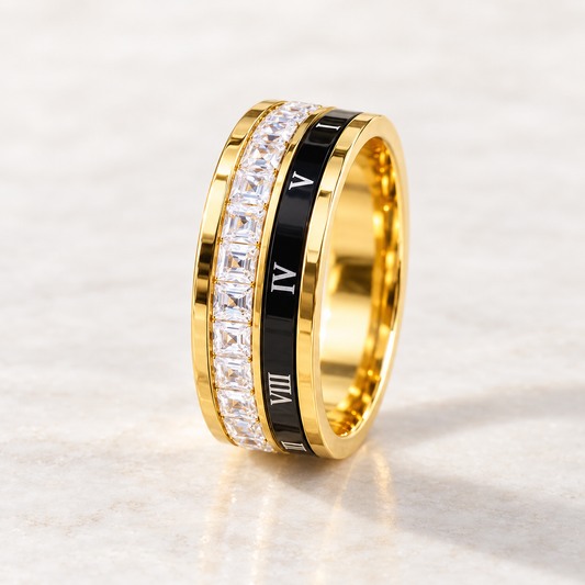 Best Roman Numeral Spinner Ring with Gemstones - Gold Anxiety Relief Fidget