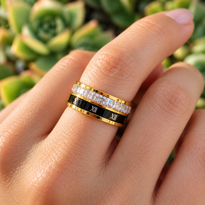 Best Roman Numeral Spinner Ring with Gemstones - Gold Anxiety Relief Fidget