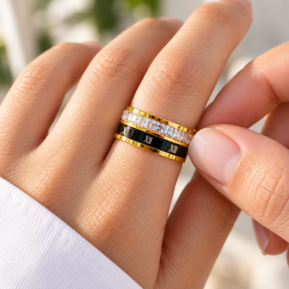 Best Roman Numeral Spinner Ring with Gemstones - Gold Anxiety Relief Fidget