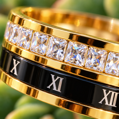 Best Roman Numeral Spinner Ring with Gemstones - Gold Anxiety Relief Fidget
