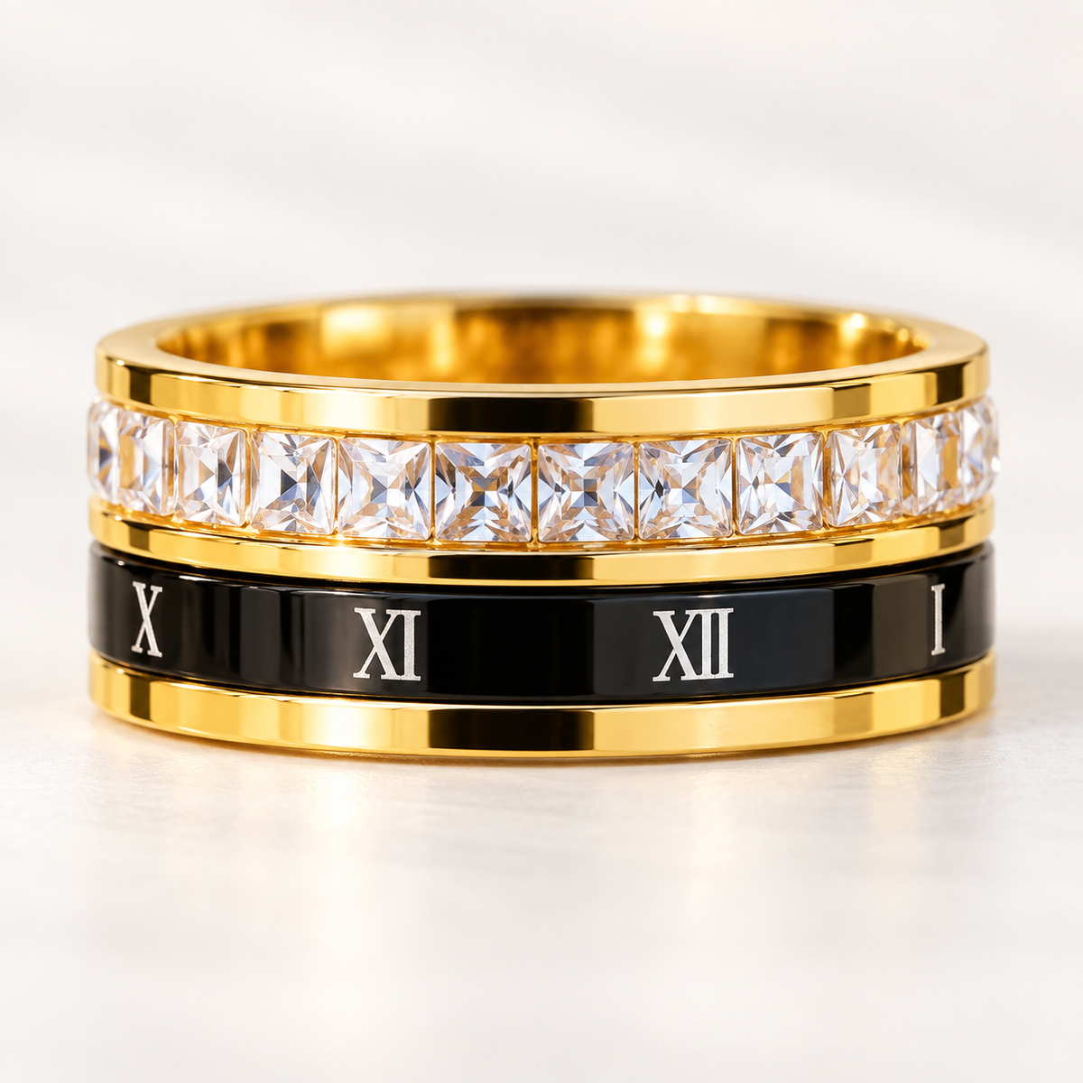 Best Roman Numeral Spinner Ring with Gemstones - Gold Anxiety Relief Fidget