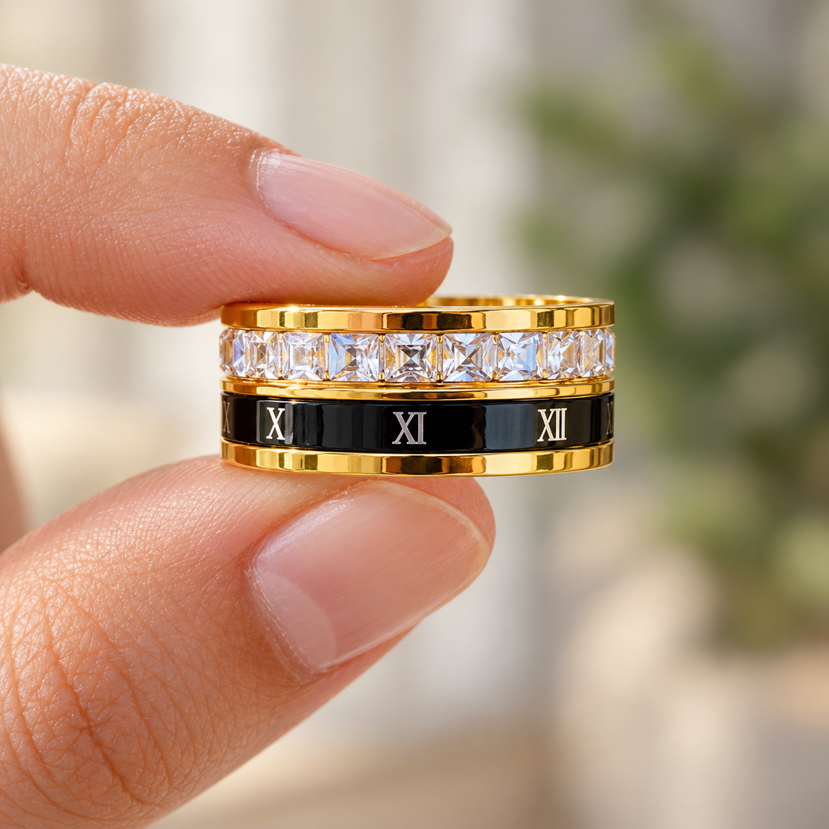 Best Roman Numeral Spinner Ring with Gemstones - Gold Anxiety Relief Fidget