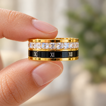 Best Roman Numeral Spinner Ring with Gemstones - Gold Anxiety Relief Fidget