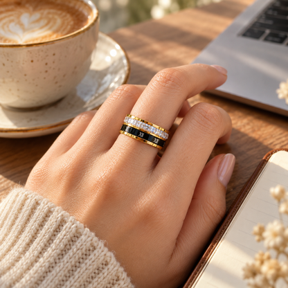 Best Roman Numeral Spinner Ring with Gemstones - Gold Anxiety Relief Fidget