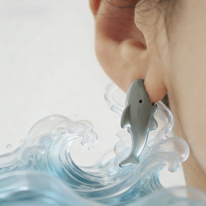 Enamel shark bite earrings in silver - EffortlesslyUs