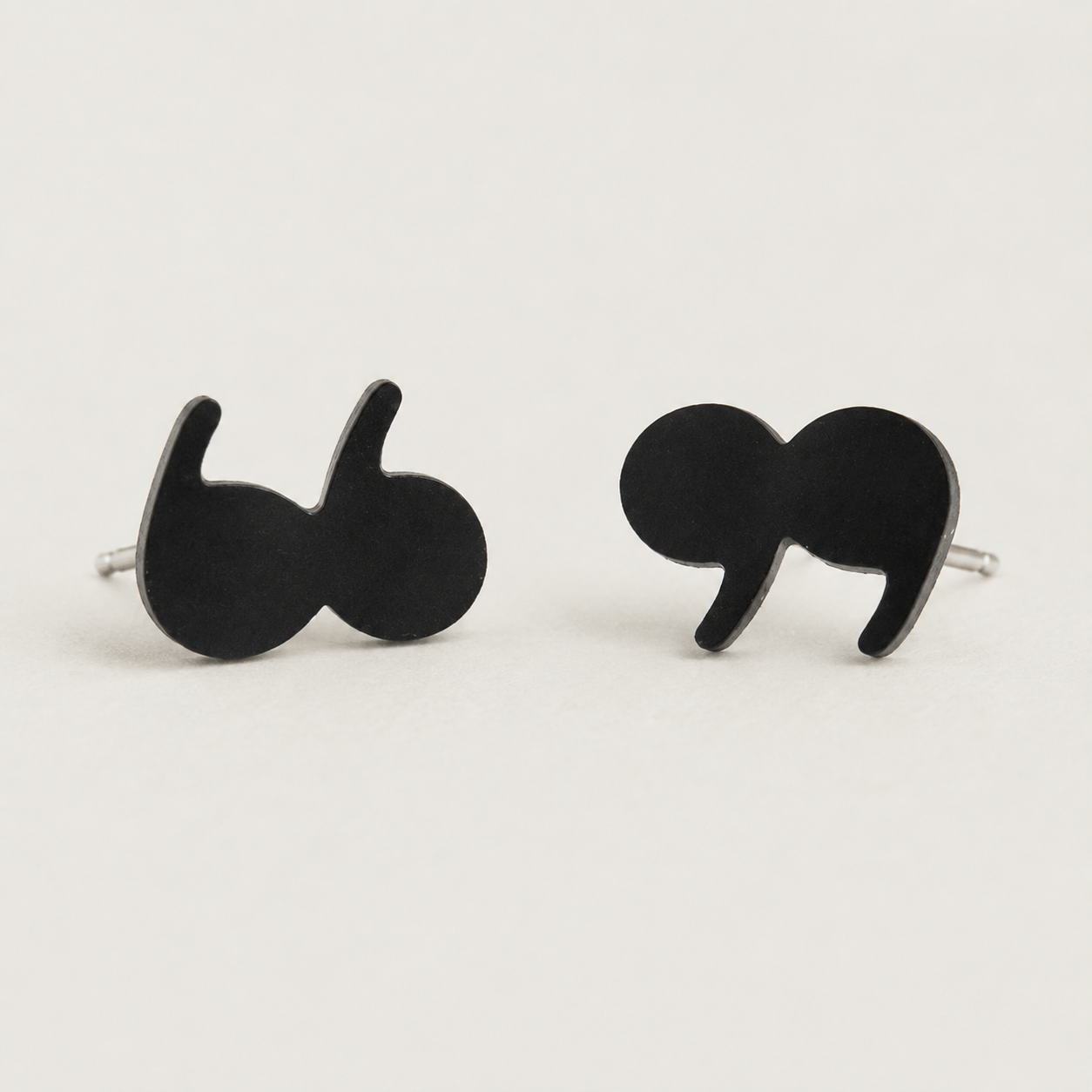 Quotation mark stud earrings gift for readers and grammar lovers, black and silver - EffortlesslyUs