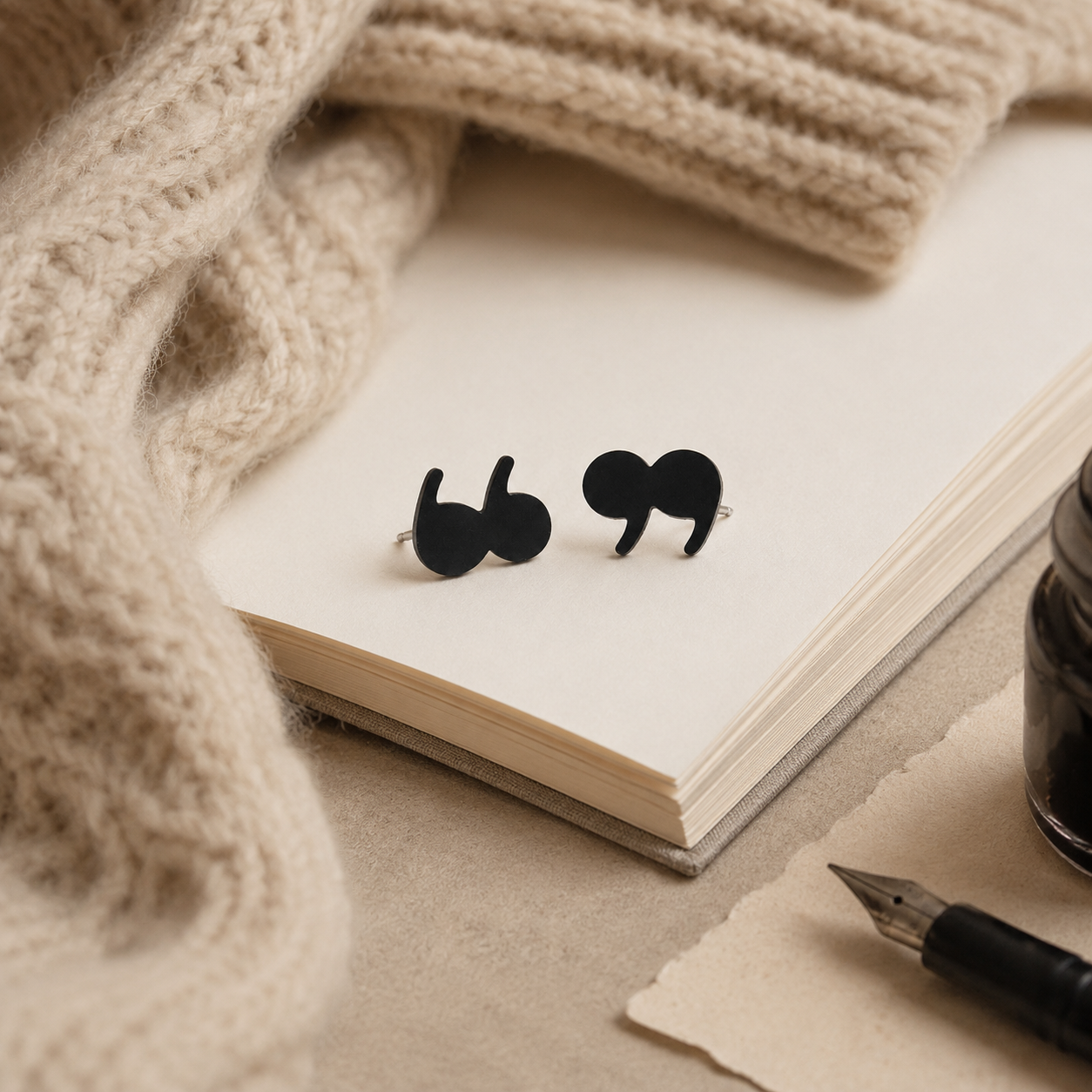 Sterling silver post quotation mark earrings, bookish gift for writers and editors - EffortlesslyUs