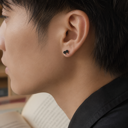 Asymmetric open and close quote stud earrings, black acrylic writer gift - EffortlesslyUs