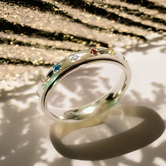 Rainbow Spinner Ring in Stainless Steel, Gemstone Spinner Ring, Stainless Steel Fidget Ring, Anxiety Ring, Gemstone Ring, Gift for Her