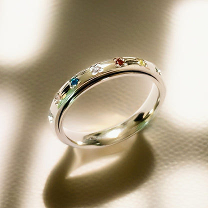 Rainbow Spinner Ring in Stainless Steel, Gemstone Spinner Ring, Stainless Steel Fidget Ring, Anxiety Ring, Gemstone Ring, Gift for Her