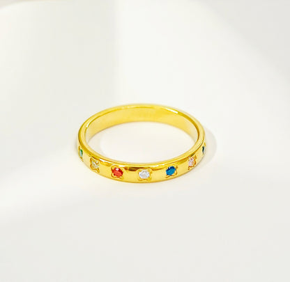 Rainbow Zircon Gemstone Ring: Gold Plated Stackable Band EffortlesslyUs
