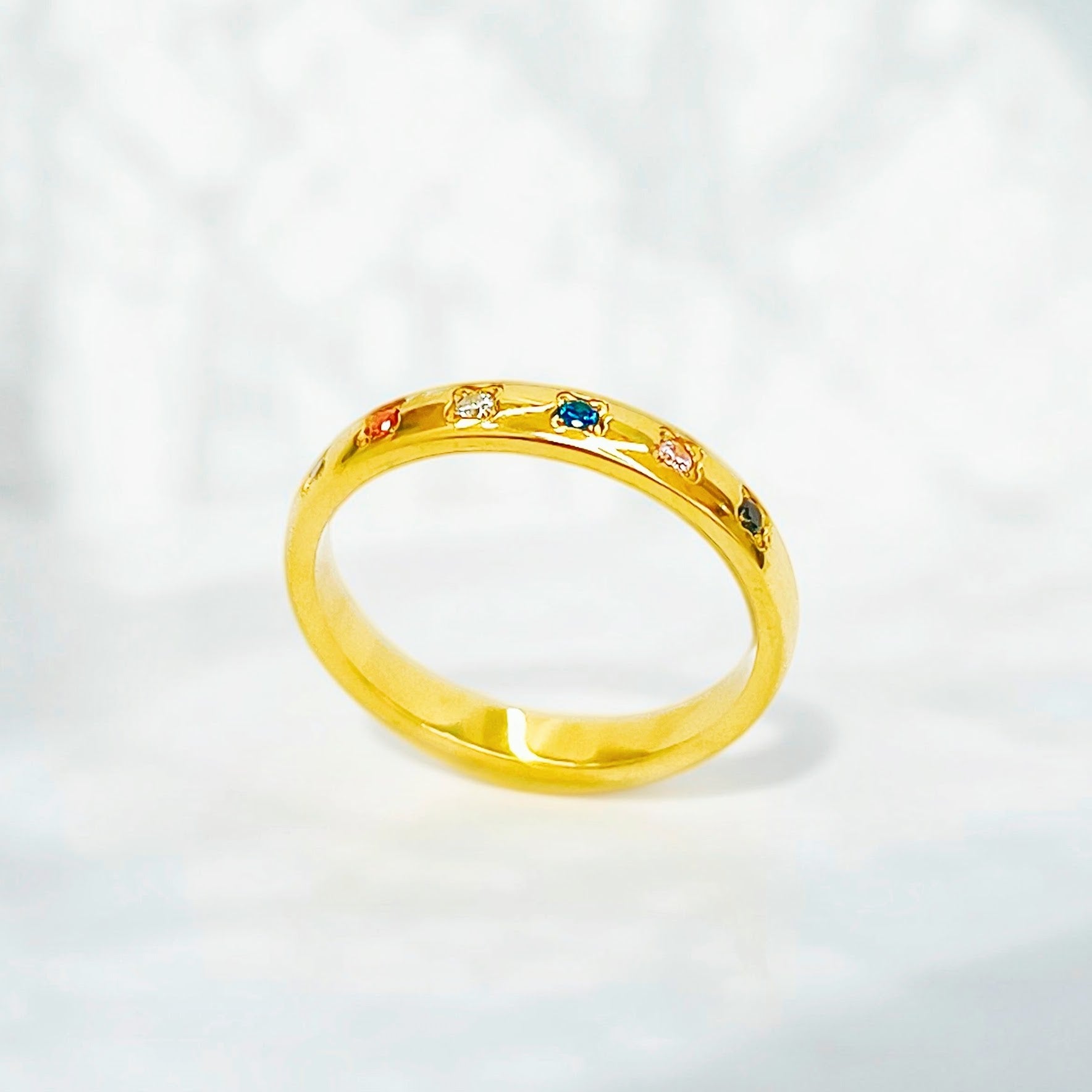 Rainbow Zircon Gemstone Ring: Gold Plated Stackable Band EffortlesslyUs