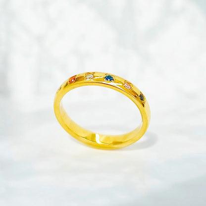 Rainbow Zircon Gemstone Ring: Gold Plated Stackable Band EffortlesslyUs