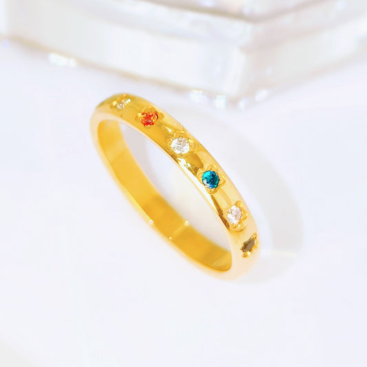 Rainbow Zircon Gemstone Ring: Gold Plated Stackable Band EffortlesslyUs