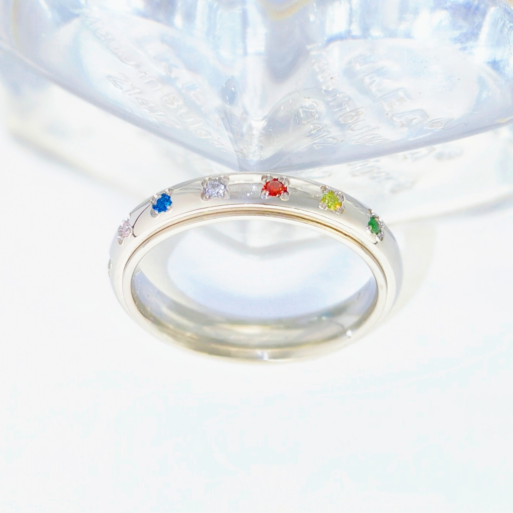 Rainbow Spinner Ring in Stainless Steel, Gemstone Spinner Ring, Stainless Steel Fidget Ring, Anxiety Ring, Gemstone Ring, Gift for Her EffortlesslyUs