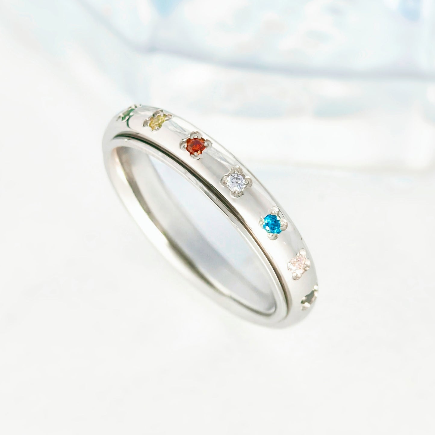 Rainbow Spinner Ring in Stainless Steel, Gemstone Spinner Ring, Stainless Steel Fidget Ring, Anxiety Ring, Gemstone Ring, Gift for Her EffortlesslyUs