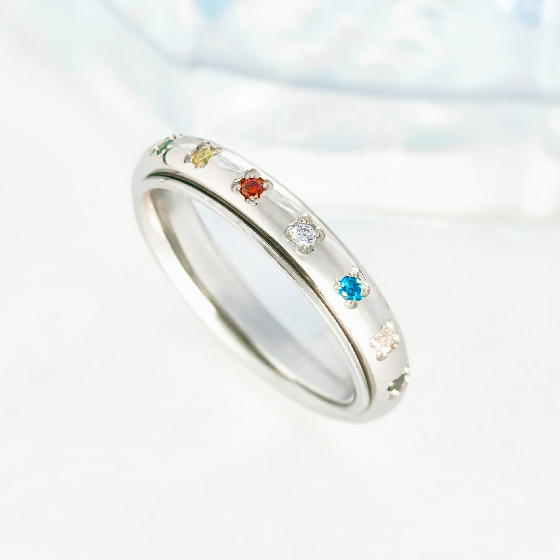 Rainbow Spinner Ring in Stainless Steel, Gemstone Spinner Ring, Stainless Steel Fidget Ring, Anxiety Ring, Gemstone Ring, Gift for Her EffortlesslyUs