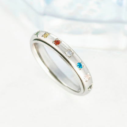 Rainbow Spinner Ring in Stainless Steel, Gemstone Spinner Ring, Stainless Steel Fidget Ring, Anxiety Ring, Gemstone Ring, Gift for Her EffortlesslyUs