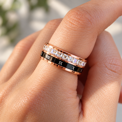 Best Roman Numeral Spinner Ring with Gemstones - Gold Anxiety Relief Fidget